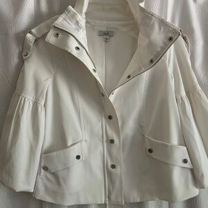 Cache White Puff Sleeve Full Zip Snap Jacket, Size S